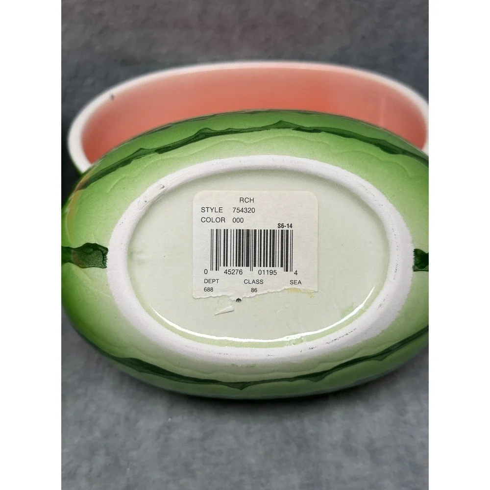 Vintage Watermelon Ceramic Bowls Green Pink Set of 4 Oval Fruit‎ Design Japan